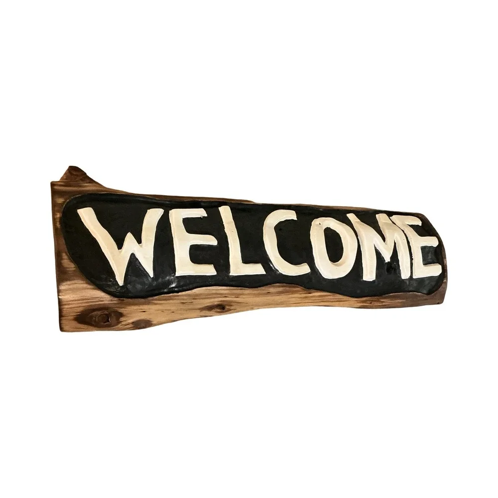 Handmade Cedar Wood Welcome Sign Rustic Live Edge Carved Lodge Decor 24x7x2